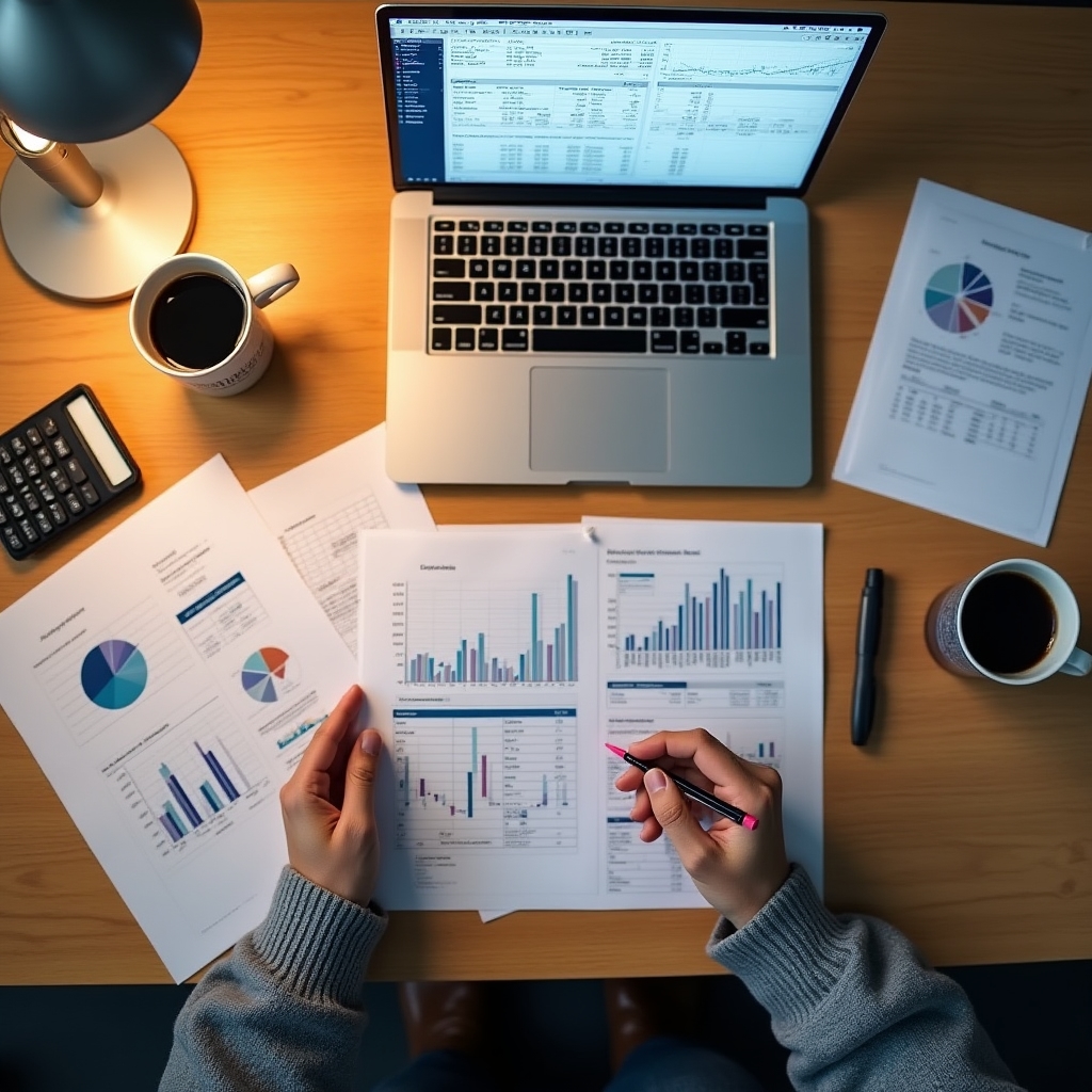 Financial analyst reviewing investment documents for real estate projects